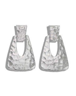 Coarse Texture Bold Fashion Hollow Trapezoid Design Women Fashion Earrings - Silver