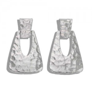 Coarse Texture Bold Fashion Hollow Trapezoid Design Women Fashion Earrings - Silver