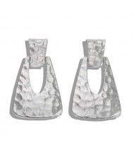 Coarse Texture Bold Fashion Hollow Trapezoid Design Women Fashion Earrings - Silver