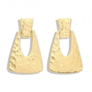 Coarse Texture Bold Fashion Hollow Trapezoid Design Women Fashion Earrings - Golden