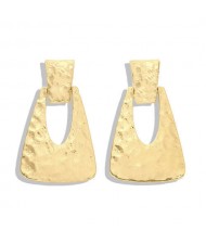Coarse Texture Bold Fashion Hollow Trapezoid Design Women Fashion Earrings - Golden
