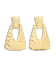 Coarse Texture Bold Fashion Hollow Trapezoid Design Women Fashion Earrings - Golden