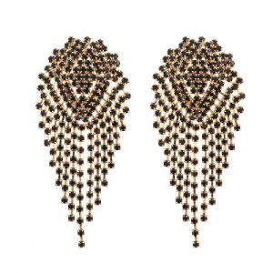 Glistening Rhinestone Bold Fashion Women Tassel Earrings - Black