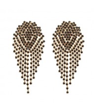 Glistening Rhinestone Bold Fashion Women Tassel Earrings - Black