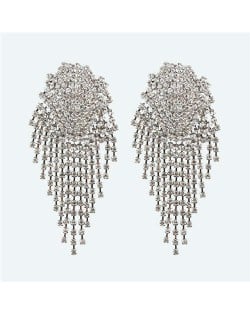 Glistening Rhinestone Bold Fashion Women Tassel Earrings - White