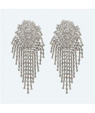 Glistening Rhinestone Bold Fashion Women Tassel Earrings - White