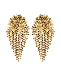 Glistening Rhinestone Bold Fashion Women Tassel Earrings - Yellow