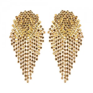 Glistening Rhinestone Bold Fashion Women Tassel Earrings - Yellow