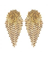 Glistening Rhinestone Bold Fashion Women Tassel Earrings - Yellow