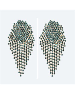 Glistening Rhinestone Bold Fashion Women Tassel Earrings - Blue