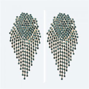 Glistening Rhinestone Bold Fashion Women Tassel Earrings - Blue