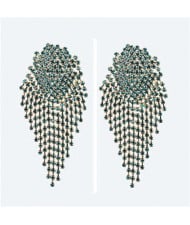 Glistening Rhinestone Bold Fashion Women Tassel Earrings - Blue