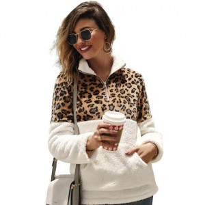 Leopard Prints Jointed Design High Fashion Hooded Long Sleeves Women Top - White