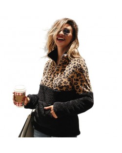 Leopard Prints Jointed Design High Fashion Hooded Long Sleeves Women Top - Black