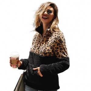 Leopard Prints Jointed Design High Fashion Hooded Long Sleeves Women Top - Black