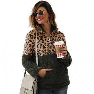 Leopard Prints Jointed Design High Fashion Hooded Long Sleeves Women Top - Green