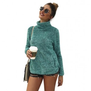 Winter Fashion Hooded Long Sleeves Women Thickened Plush Top - Green