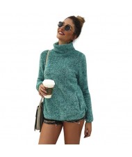 Winter Fashion Hooded Long Sleeves Women Thickened Plush Top - Green
