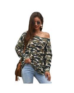 Long Sleeves Casual Style Camouflage Parttern Winter Fashion Women Shirt/ Top - Green