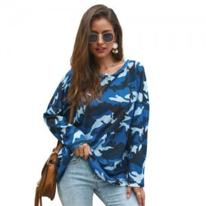 Long Sleeves Casual Style Camouflage Parttern Winter Fashion Women Shirt/ Top - Blue