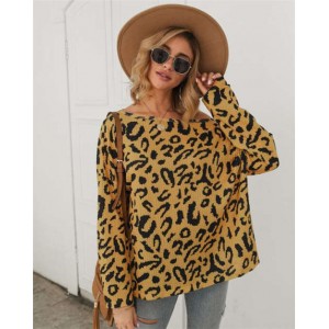 Long Sleeves Casual Style Leopard Prints Winter High Fashion Women Shirt/ Top - Yellow