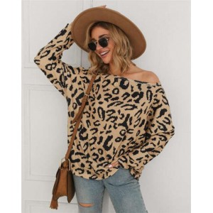 Long Sleeves Casual Style Leopard Prints Winter High Fashion Women Shirt/ Top - Apricot