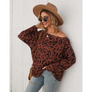 Long Sleeves Casual Style Leopard Prints Winter High Fashion Women Shirt/ Top - Brown