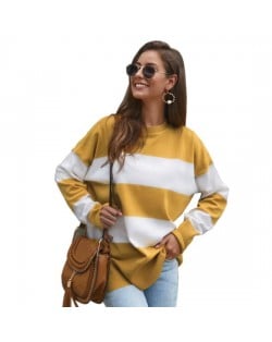 Strips Design Casual Style Long Sleeves High Fashion Women Top - Yellow