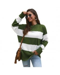 Strips Design Casual Style Long Sleeves High Fashion Women Top - Green