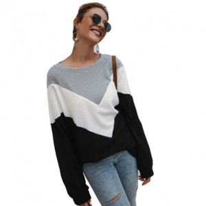 High Fashion Casual Style Long Sleeves Joint Design Women Sweater - Black