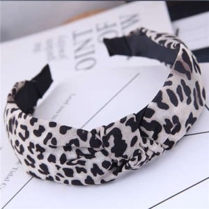 Korean Fashion Leopard Prints Bowknot Design Women Cloth Hair Hoop - White