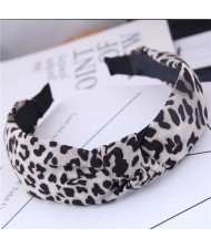 Korean Fashion Leopard Prints Bowknot Design Women Cloth Hair Hoop - White