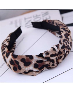 Korean Fashion Leopard Prints Bowknot Design Women Cloth Hair Hoop - Brown