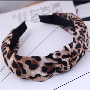 Korean Fashion Leopard Prints Bowknot Design Women Cloth Hair Hoop - Brown