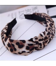 Korean Fashion Leopard Prints Bowknot Design Women Cloth Hair Hoop - Brown