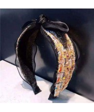 Korean Fashion Miscellaneous Floral Cloth Decorated Lace Bowknot Women Hair Hoop - Yellow