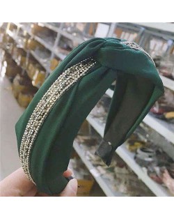 Rhinestone and Beads Embellished Knot Pattern Women Cloth Hair Hoop - Green
