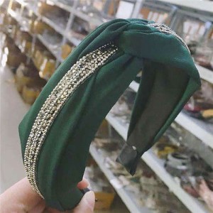 Rhinestone and Beads Embellished Knot Pattern Women Cloth Hair Hoop - Green