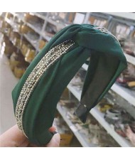 Rhinestone and Beads Embellished Knot Pattern Women Cloth Hair Hoop - Green