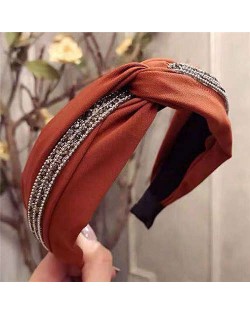 Rhinestone and Beads Embellished Knot Pattern Women Cloth Hair Hoop - Coffee