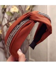 Rhinestone and Beads Embellished Knot Pattern Women Cloth Hair Hoop - Coffee