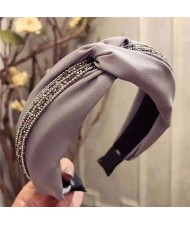 Rhinestone and Beads Embellished Knot Pattern Women Cloth Hair Hoop - Gray