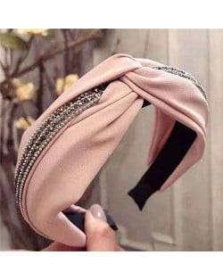 Rhinestone and Beads Embellished Knot Pattern Women Cloth Hair Hoop - Pink