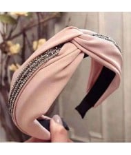 Rhinestone and Beads Embellished Knot Pattern Women Cloth Hair Hoop - Pink