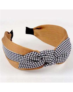 Lattice Bowknot Design Korean Fashion Cloth Women Hair Hoop - Khaki