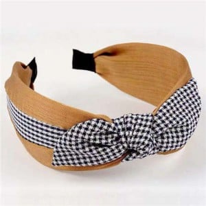 Lattice Bowknot Design Korean Fashion Cloth Women Hair Hoop - Khaki