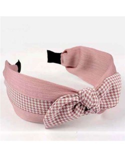Lattice Bowknot Design Korean Fashion Cloth Women Hair Hoop - Pink