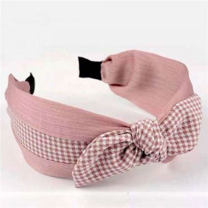 Lattice Bowknot Design Korean Fashion Cloth Women Hair Hoop - Pink