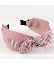 Lattice Bowknot Design Korean Fashion Cloth Women Hair Hoop - Pink