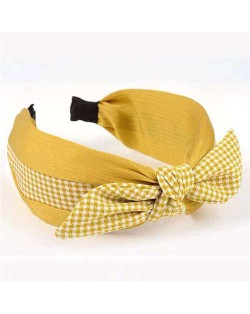 Lattice Bowknot Design Korean Fashion Cloth Women Hair Hoop - Yellow